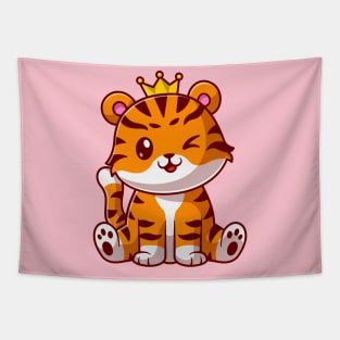 Cute King Cat Sitting Cartoon Tapestry