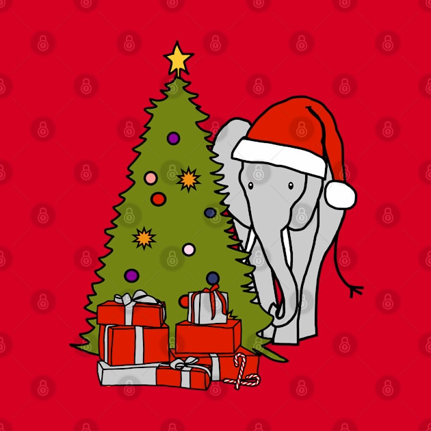 Elephant in Santa Hat and Christmas Tree by ellenhenryart