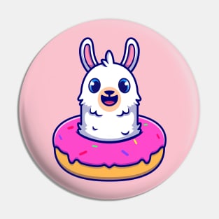 Cute Alpaca With Doughnut Cartoon Pin