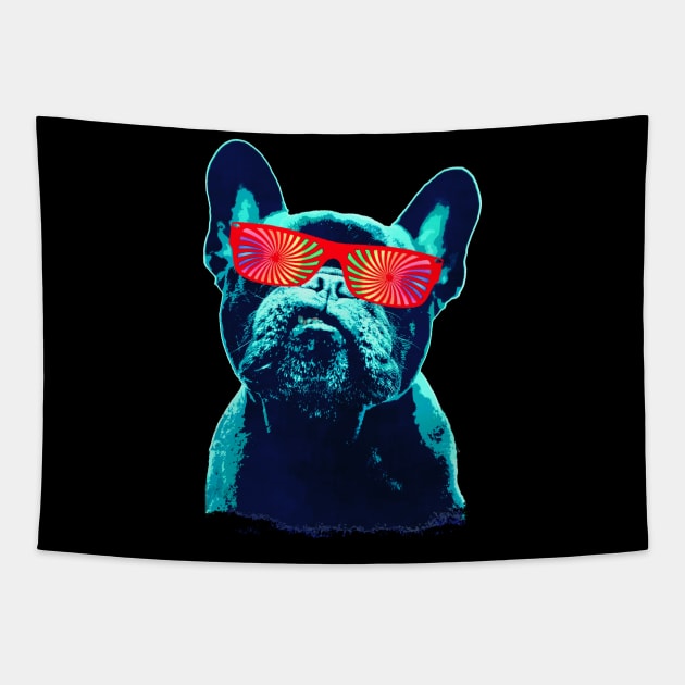 French bulldog 80s style neon Tapestry by Collagedream