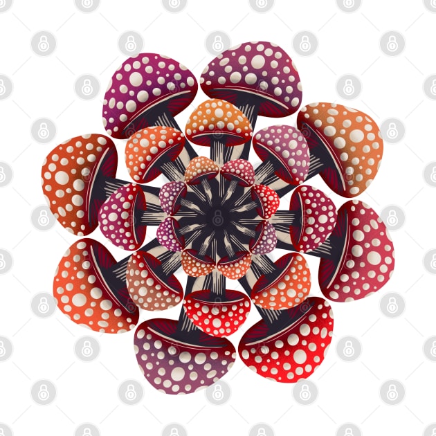 Reddish colored mushroom mandala by DaveDanchuk