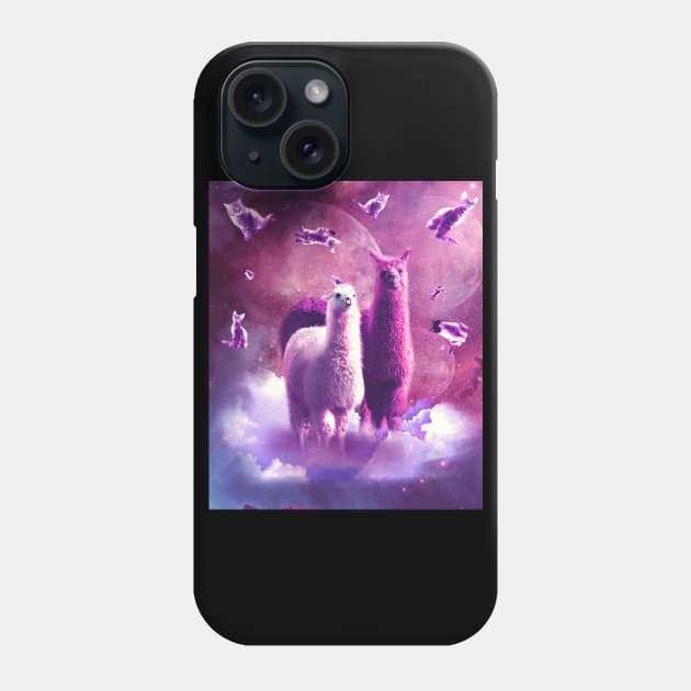 Outer Space Galaxy Cat With Llama Phone Case by Random Galaxy