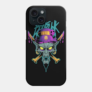 Groovy funky punk zombie head mascot design Phone Case