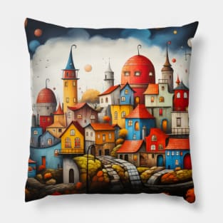 City Landscape Concept Abstract Colorful Scenery Painting Pillow