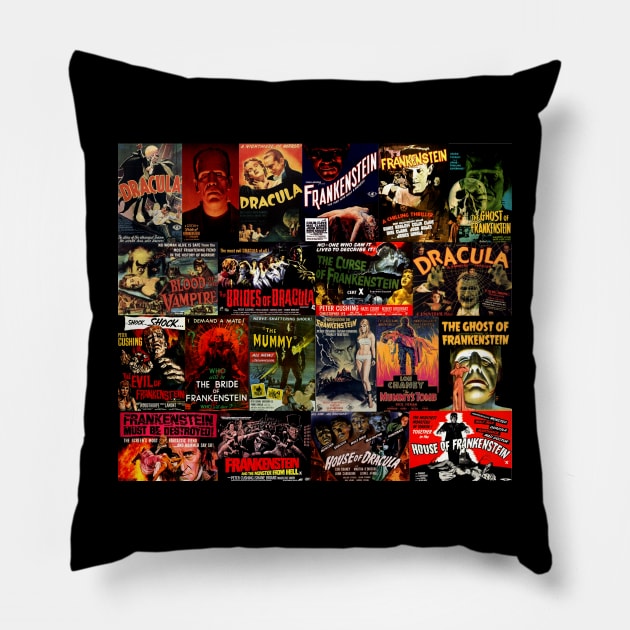 Classic Horror Movie Monster Collage Pillow by Starbase79