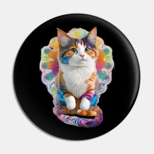 Psychedelic Feline: Cat in Tie-Dye Pin