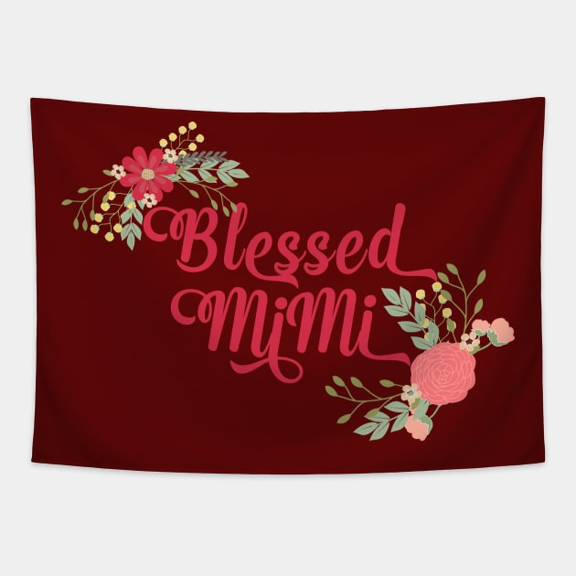 Blessed MiMi Floral Christian Grandma Gift Tapestry by g14u