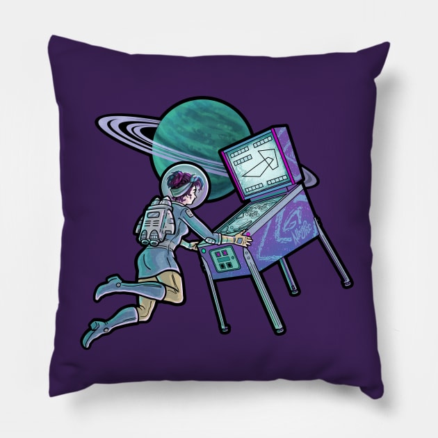 SpaceGirl Pinball - Retro Astronaut Gamer Girl Pillow by BradAlbright