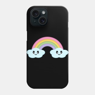 Kawaii Cute Happy Rainbow and Clouds in Black Phone Case