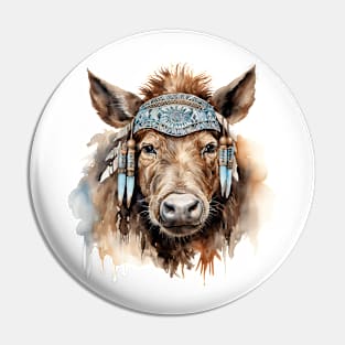 Watercolor Boho Wild Pig Pin