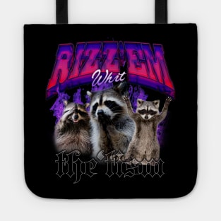 Rizz Em With The Tism Retro Shirt, Vintage Funny Raccoon Graphic Shirt, Autism Awareness, Raccoon Meme Tote