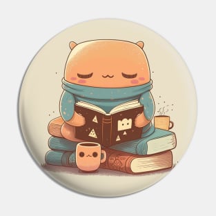 Magical Reading Companion - Adorable Kawaii Character Design for Book Lovers Pin