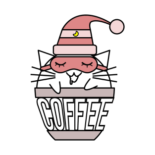 Cat in coffee cup with warped text sleeping pink T-Shirt