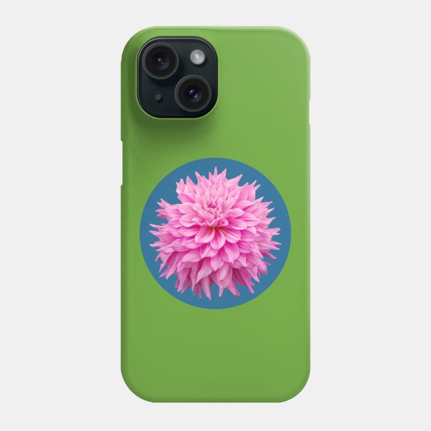 Hot Pink Ball Dahlia Blue Circle Flower Phone Case by ellenhenryart