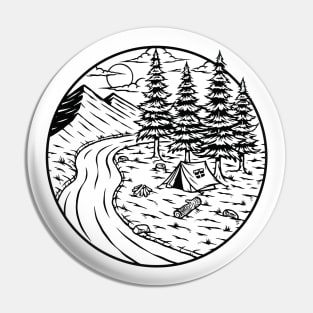 Camping in the Forest - Nature Lover Illustration - Hiking and Outdoor Camping Art Pin