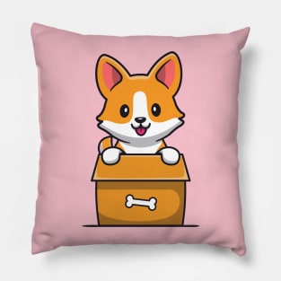 Cute Corgi Dog Playing In Box Pillow