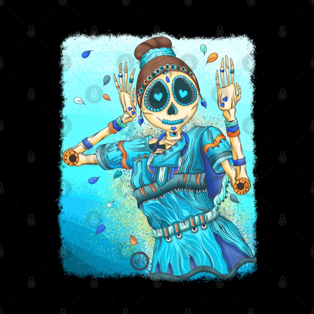 Cute Skeleton Lady - Dia De Los Muertos - Bharatanatyam Classical Indian Dancer by Scriptnbones