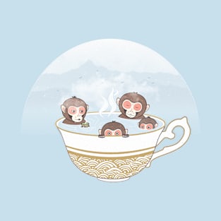 Japanese Monkeys Bathing in Tea Hot Spring T-Shirt