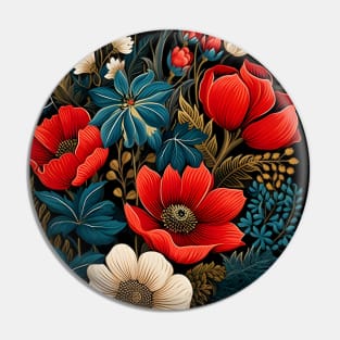 Red and Cream Flower Design Pin