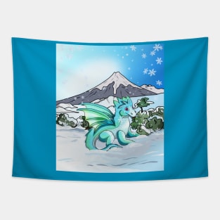 Baby Dragon in the Snow at Mount Fuji Japan Tapestry