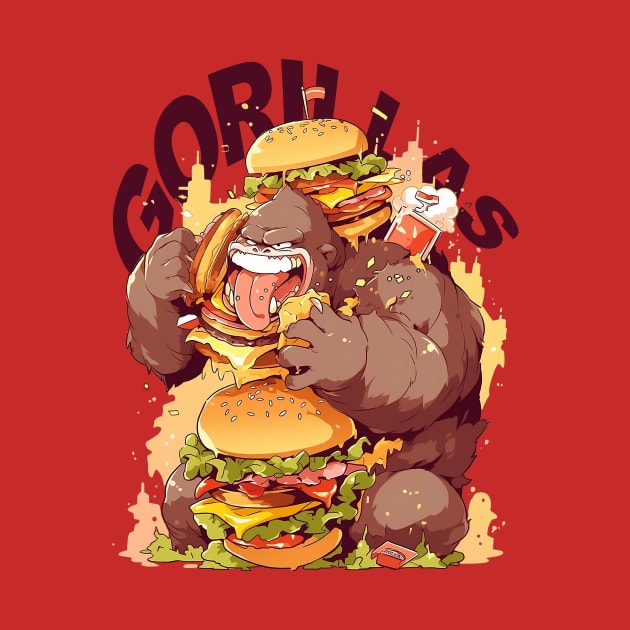 GORILLAS EAT CHEESE BURGER by Graphic Glam