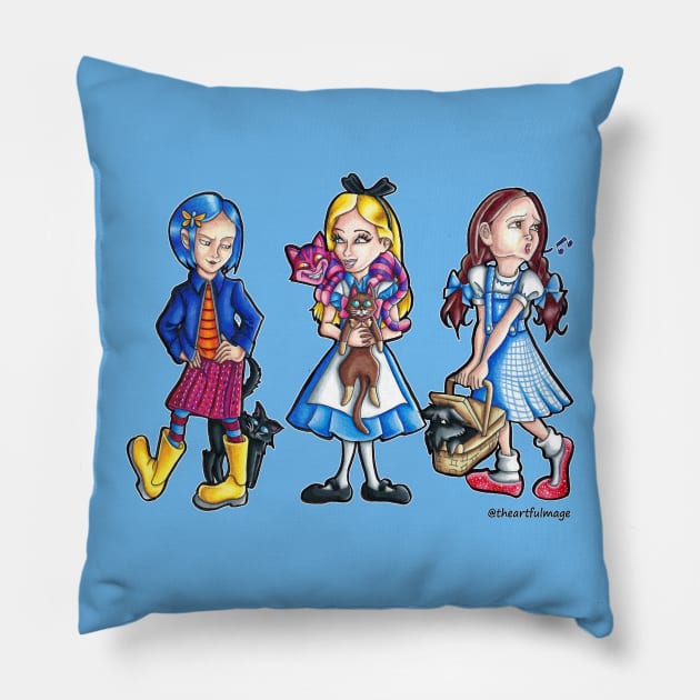 Extraordinary Girls and Their Pets Pillow by Artful Magic Shop