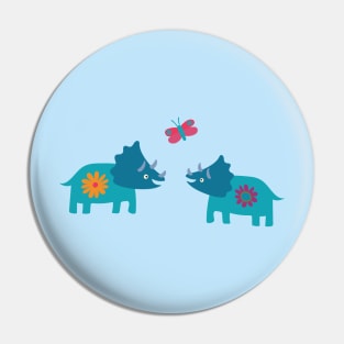 Joyful Triceratops and butterfly - Cute graphic design by Cecca Designs Pin