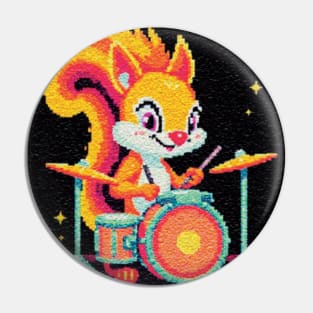 Squirrel Playing Drums Pixel Pin