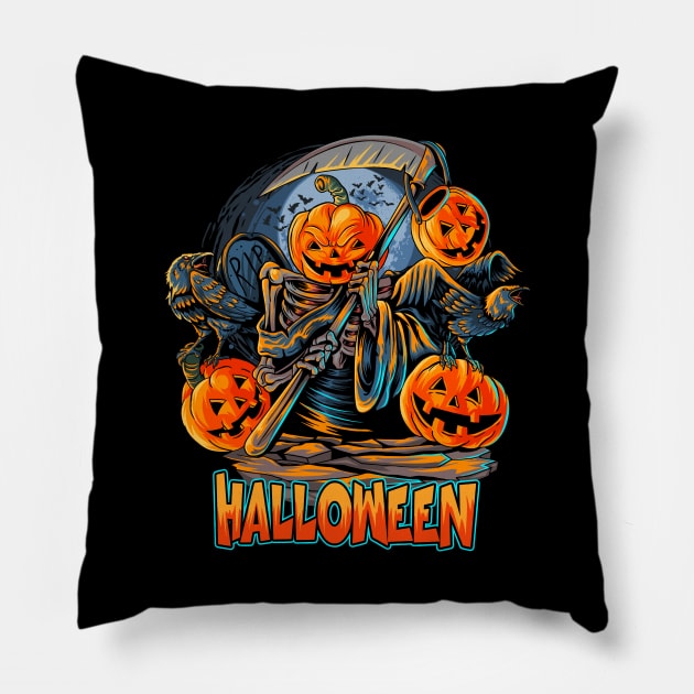 Halloween pumpkin monster Pillow by sharukhdesign