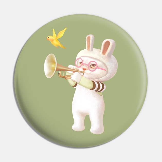 Bunny with Trumpet Pin by zkozkohi