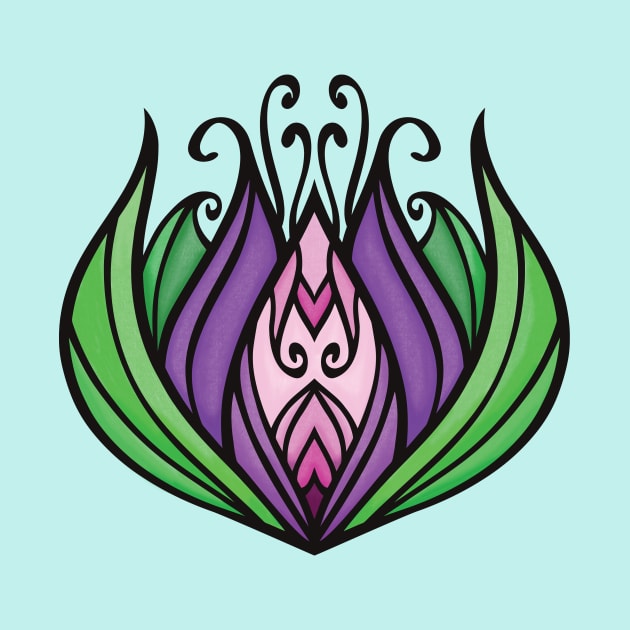 Purple, Pink, and Green Zen Lotus Flower by RunawayArtist