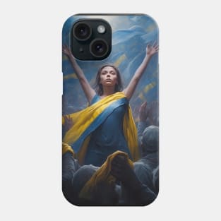 FREEDOM FOR UKRAINE - girl in Ukraine colors, illustration, painting style Phone Case