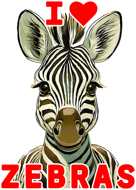 🦓 I Love Zebras! Cute Kawaii Baby African Animal, Zebra Kids T-Shirt by Pixoplanet