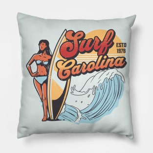 Surf Carolina // Vintage Surfer Babe // Retro Surfing Pillow