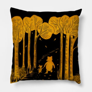 Winnie the Pooh and Piglet lino print in gold and black Pillow