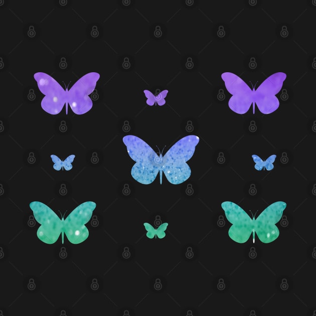 Purple Teal Ombre Faux Glitter Butterflies by Felicity-K