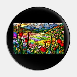 Stained Glass Colorful Mountain Flowers Pin