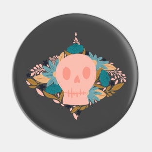 Whimsical Floral Skulls: Pink and Blue with Delicate Vines Pin