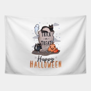 Happy Halloween with cats and pumpkins Tapestry