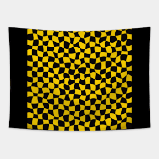 Warped Checkerboard, Black and Yellow Tapestry