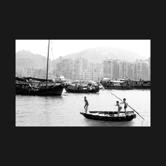 Children fishing in Hong Kong Harbour by rozmcq