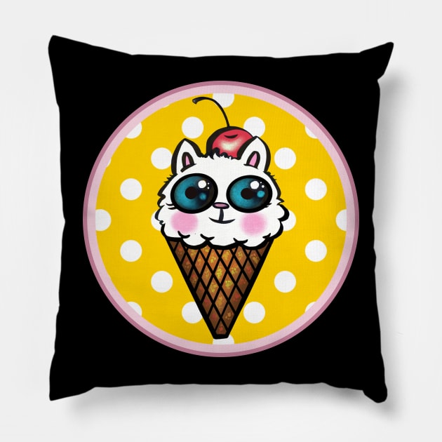 Kitty Cone Polka Dot Pillow by The Neon Seahorse