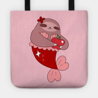 Red Apple Mermaid Sloth Tote