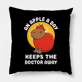 An apple a day keeps the doctor away Capybara cartoon Pillow