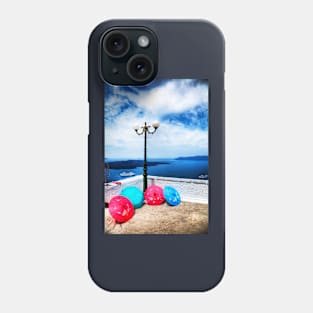 Santorini Red And Blue Umbrellas Phone Case