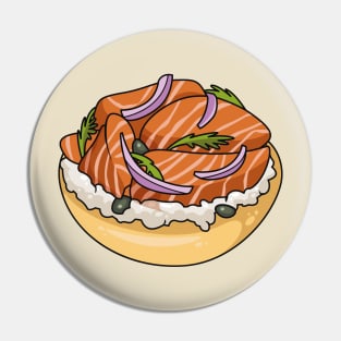 Salmon bagel cartoon illustration Pin