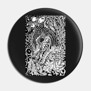 Underwater serpent black and white tattoo Pin