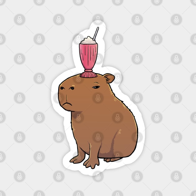 Capybara with a Strawberry Milkshake on its head Magnet by capydays