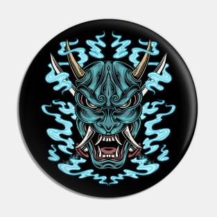 Blue Japanese demon hannya oni mask Pin
