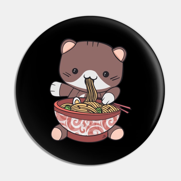 Kawaii Ramen Kitty - Cat Vaporwave Aesthetic World Pin by PinkyTree